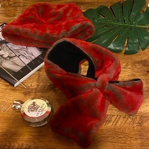 COPY - Parkhurst red & grey faux fur crossover scarf made in Canada NWOT